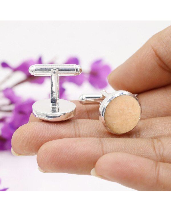 Pink Amazonite Jasper Cuff links 925 Sterling Silver Amazonite Cuff links for Men