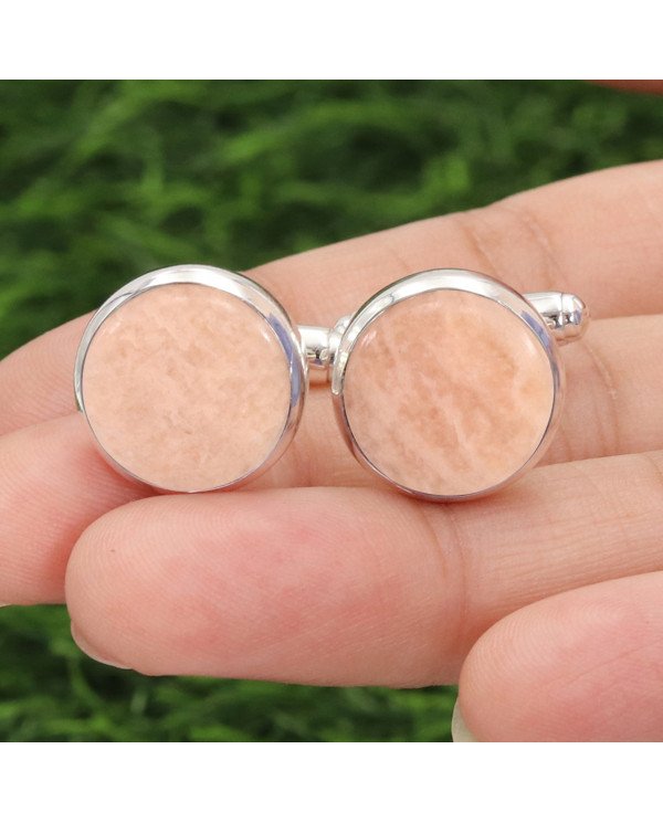 Pink Amazonite Jasper Cuff links 925 Sterling Silver Amazonite Cuff links for Men