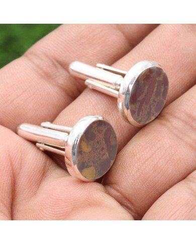 Fruit Jasper Cuff links 925 Sterling Silver Jasper Cuff links for Men