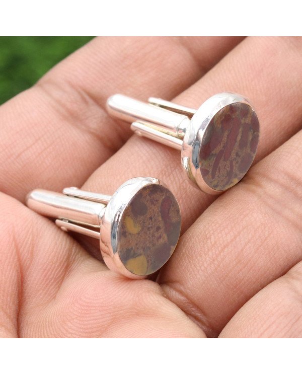 Fruit Jasper Cuff links 925 Sterling Silver Jasper Cuff links for Men