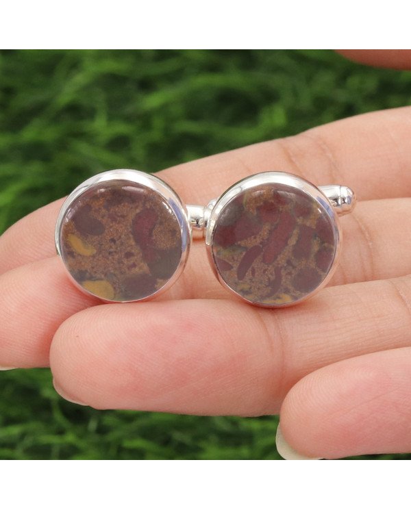 Fruit Jasper Cuff links 925 Sterling Silver Jasper Cuff links for Men