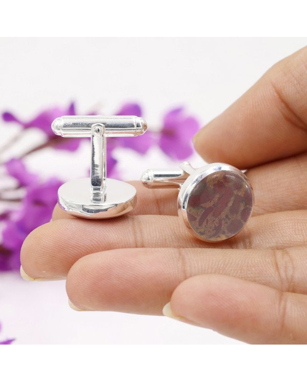 Fruit Jasper Cuff links 925 Sterling Silver Jasper Cuff links for Men