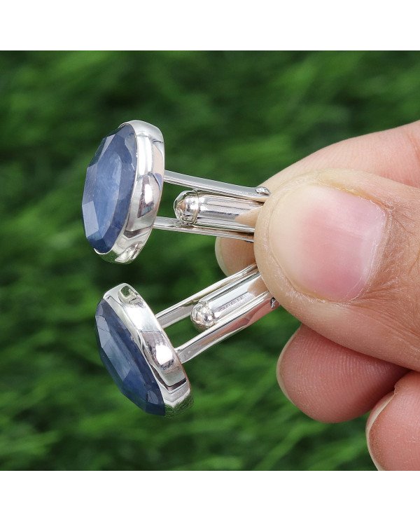 Kyanite Cuff links 925 Sterling Silver Kyanite Cuff links for Men