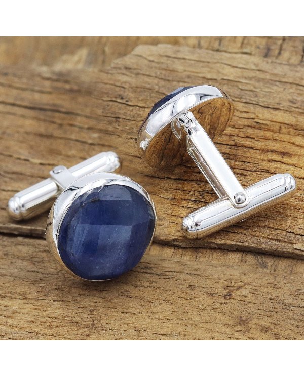 Kyanite Cuff links 925 Sterling Silver Kyanite Cuff links for Men