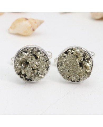 Pyrite Cufflinks 925 Sterling Silver Pyrite Cufflinks for Men
