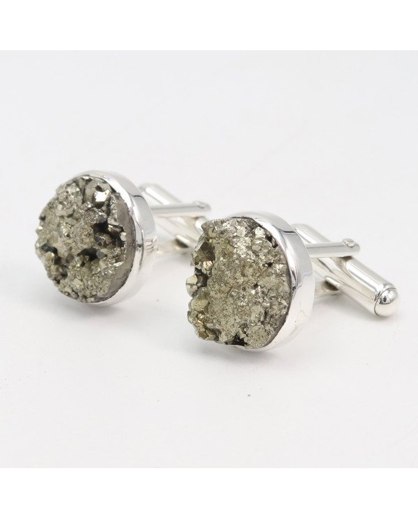 Pyrite Cufflinks 925 Sterling Silver Pyrite Cufflinks for Men