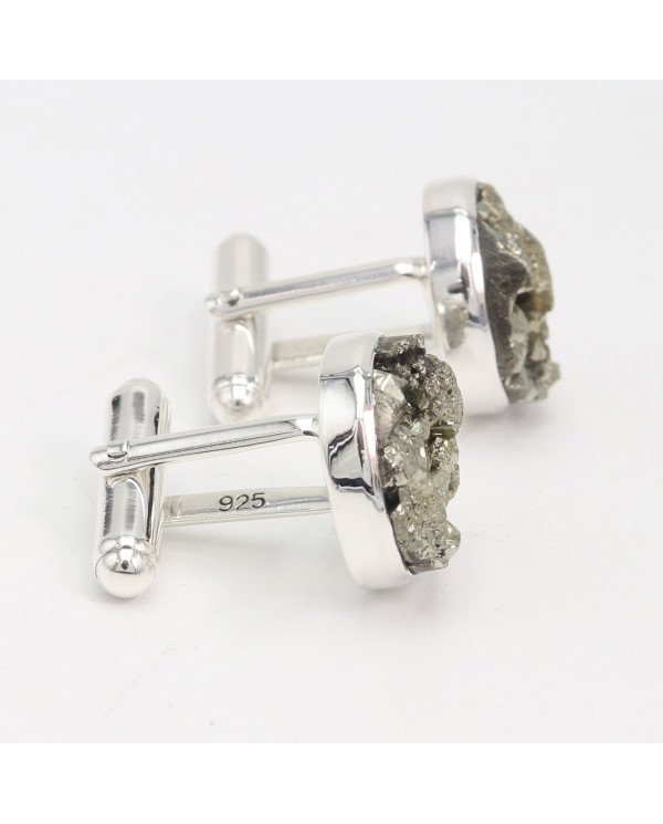 Pyrite Cufflinks 925 Sterling Silver Pyrite Cufflinks for Men