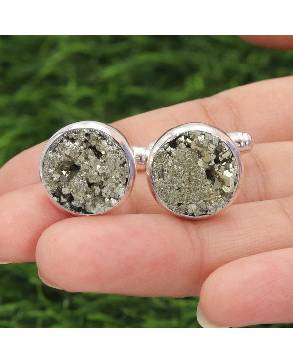 Pyrite Cufflinks 925 Sterling Silver Pyrite Cufflinks for Men