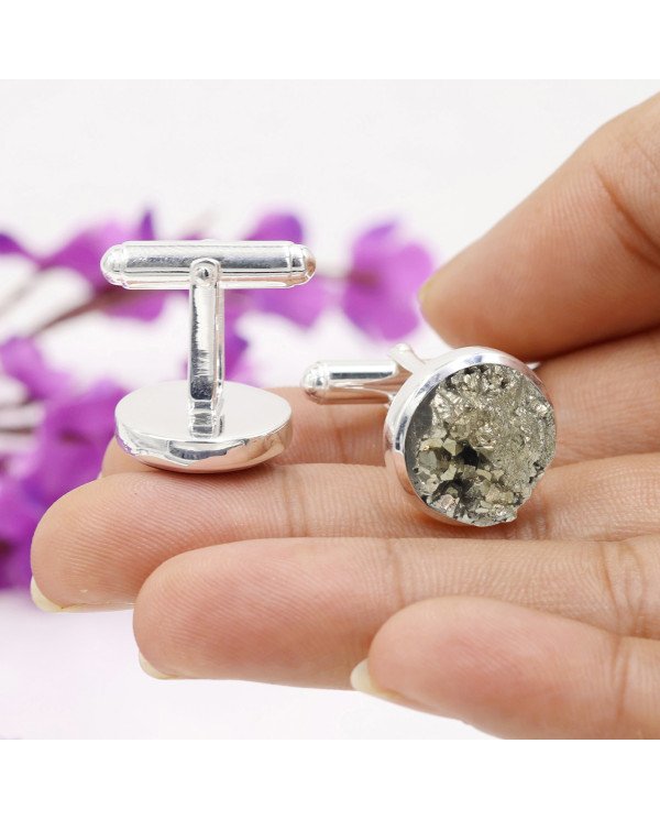 Pyrite Cufflinks 925 Sterling Silver Pyrite Cufflinks for Men