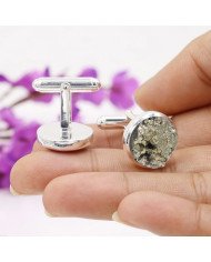 Pyrite Cufflinks 925 Sterling Silver Pyrite Cufflinks for Men