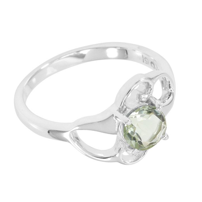 Sterling Silver Round Prasiolite Green Amethyst Ring-jewelsartisan
