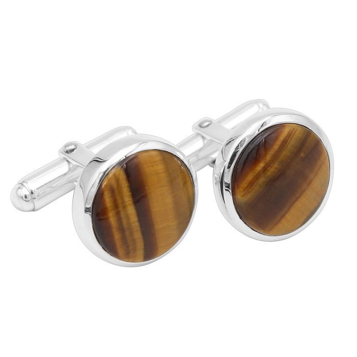 Tiger's Eye Cufflinks 925 Sterling Silver Tiger eye Cufflinks for Men