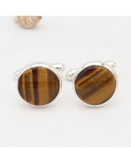 Tiger's Eye Cufflinks 925 Sterling Silver Tiger eye Cufflinks for Men