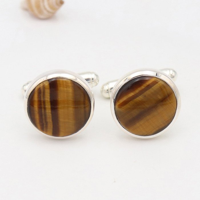 Tiger's Eye Cufflinks 925 Sterling Silver Tiger eye Cufflinks for Men