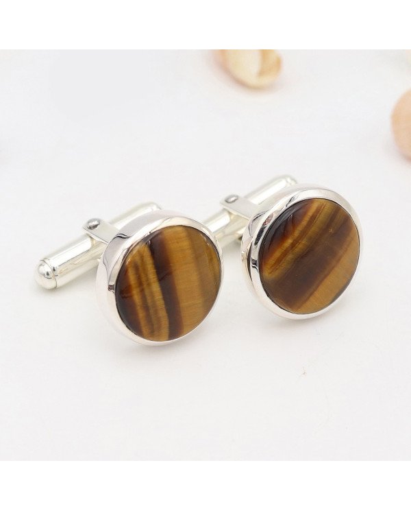 Tiger's Eye Cufflinks 925 Sterling Silver Tiger eye Cufflinks for Men