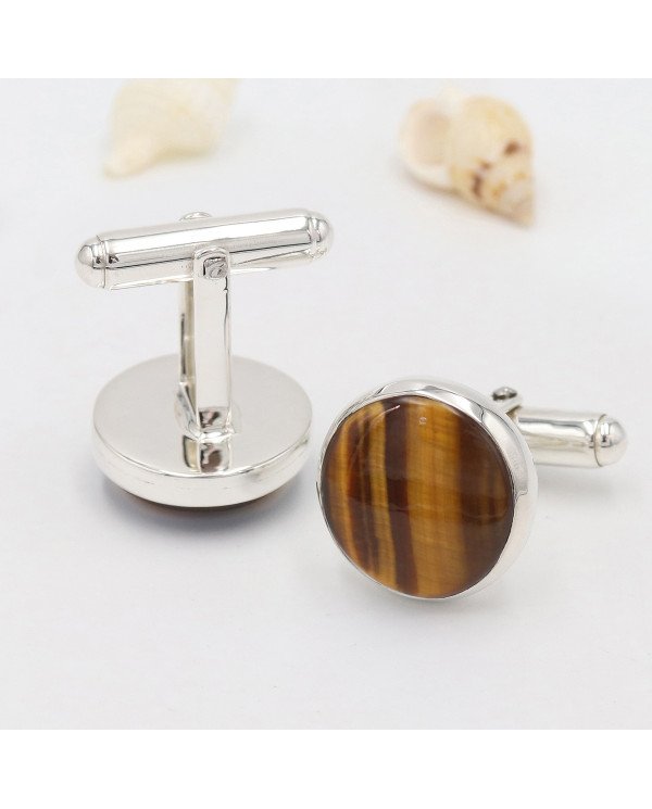 Tiger's Eye Cufflinks 925 Sterling Silver Tiger eye Cufflinks for Men