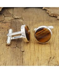 Tiger's Eye Cufflinks 925 Sterling Silver Tiger eye Cufflinks for Men