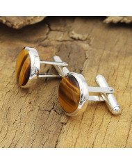 Tiger's Eye Cufflinks 925 Sterling Silver Tiger eye Cufflinks for Men