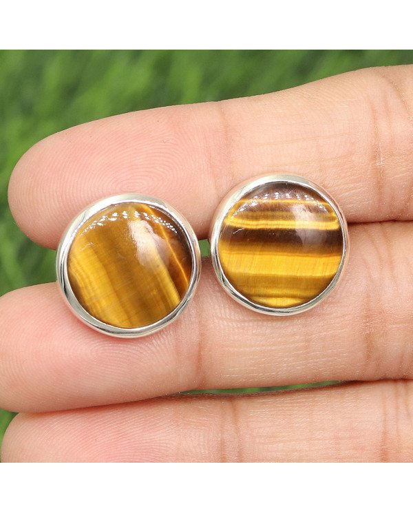 Tiger's Eye Cufflinks 925 Sterling Silver Tiger eye Cufflinks for Men