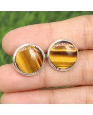 Tiger's Eye Cufflinks 925 Sterling Silver Tiger eye Cufflinks for Men