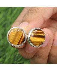 Tiger's Eye Cufflinks 925 Sterling Silver Tiger eye Cufflinks for Men
