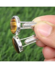 Tiger's Eye Cufflinks 925 Sterling Silver Tiger eye Cufflinks for Men