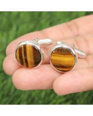 Tiger's Eye Cufflinks 925 Sterling Silver Tiger eye Cufflinks for Men