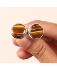 Tiger's Eye Cufflinks 925 Sterling Silver Tiger eye Cufflinks for Men