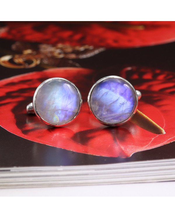 Rainbow Moonstone Cufflinks 925 Sterling Silver Moonstone Cufflinks for Men