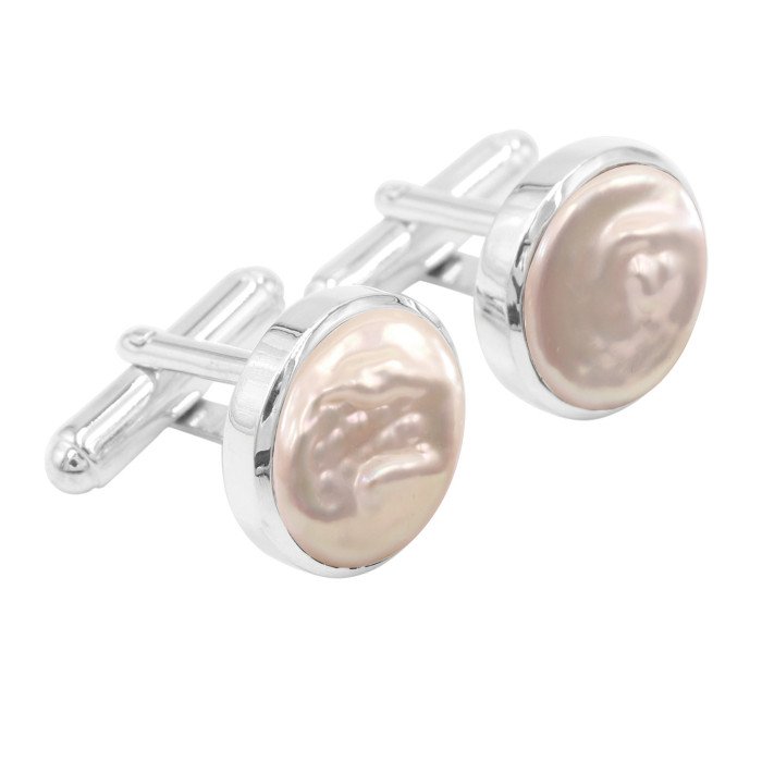 Pearl Cufflinks 925 Sterling Silver Fresh Water Pearl Cufflinks for Men