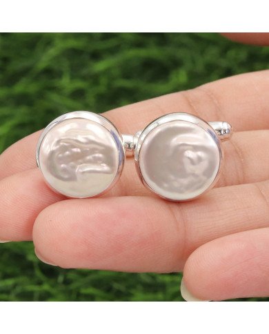 Pearl Cufflinks 925 Sterling Silver Fresh Water Pearl Cufflinks for Men