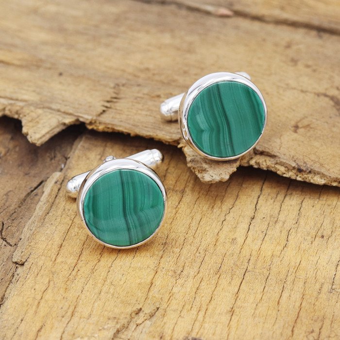 Malachite Cufflinks 925 Sterling Silver Malachite Cufflinks for Men