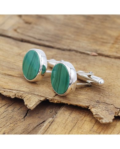 Malachite Cufflinks 925 Sterling Silver Malachite Cufflinks for Men