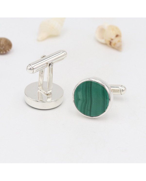 Malachite Cufflinks 925 Sterling Silver Malachite Cufflinks for Men