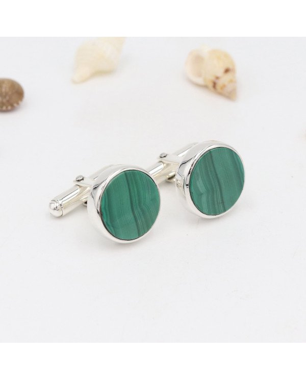 Malachite Cufflinks 925 Sterling Silver Malachite Cufflinks for Men