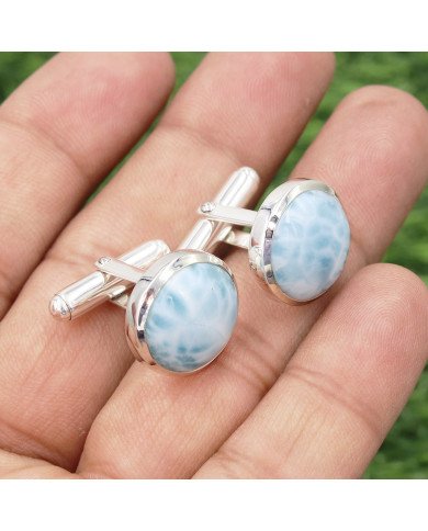 Larimar Cufflinks 925 Sterling Silver Larimar Cufflinks for Men