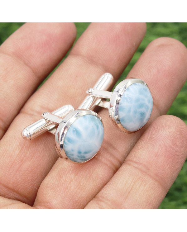 Larimar Cufflinks 925 Sterling Silver Larimar Cufflinks for Men