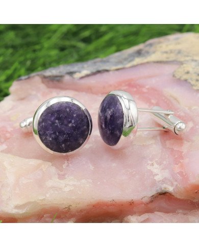 Lapidolite Cufflinks 925 Sterling Silver Lapidolite Cufflinks for Men