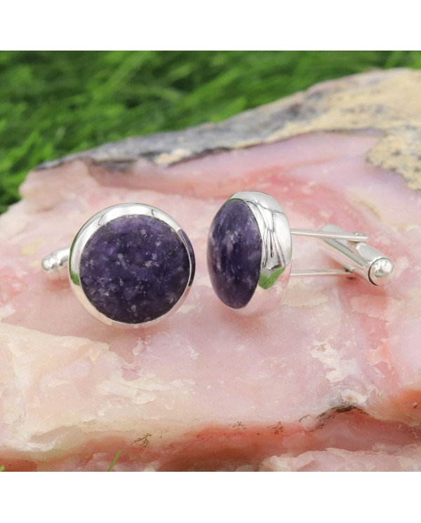 Lapidolite Cufflinks 925 Sterling Silver Lapidolite Cufflinks for Men