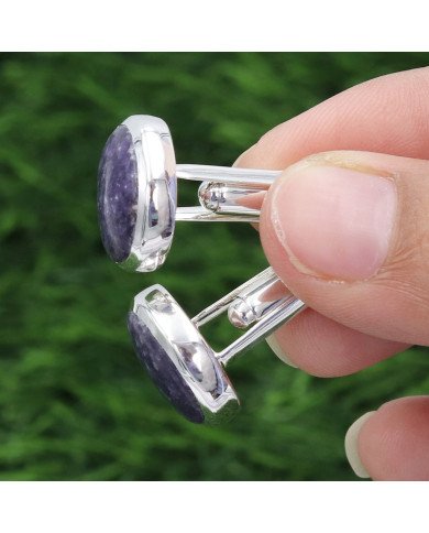 Lapidolite Cufflinks 925 Sterling Silver Lapidolite Cufflinks for Men