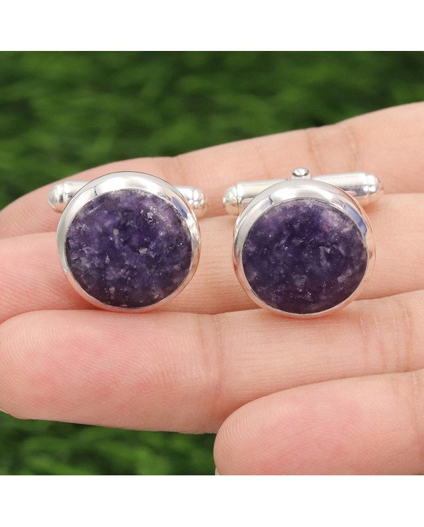 Lapidolite Cufflinks 925 Sterling Silver Lapidolite Cufflinks for Men