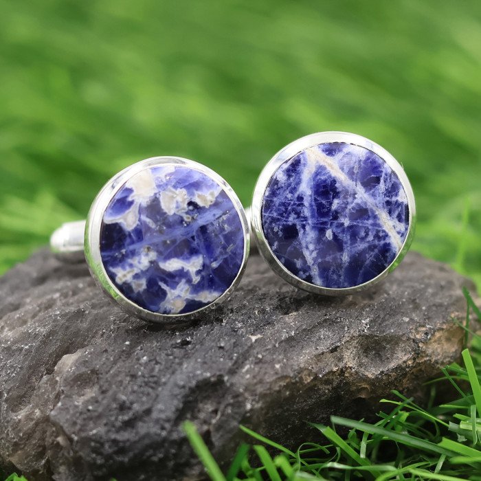 Sodalite Cufflinks 925 Sterling Silver Sodalite Cufflinks for Men
