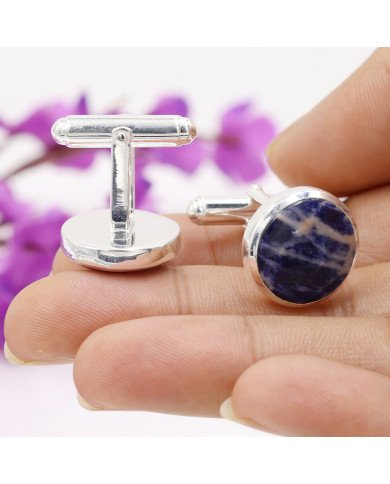 Sodalite Cufflinks 925 Sterling Silver Sodalite Cufflinks for Men