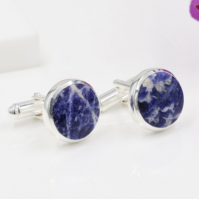 Sodalite Cufflinks 925 Sterling Silver Sodalite Cufflinks for Men