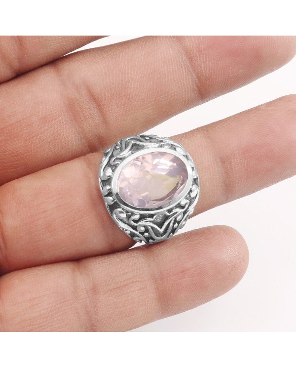 Rose Quartz Ring 925 Sterling Silver Ring Pink Rose Quartz Ring