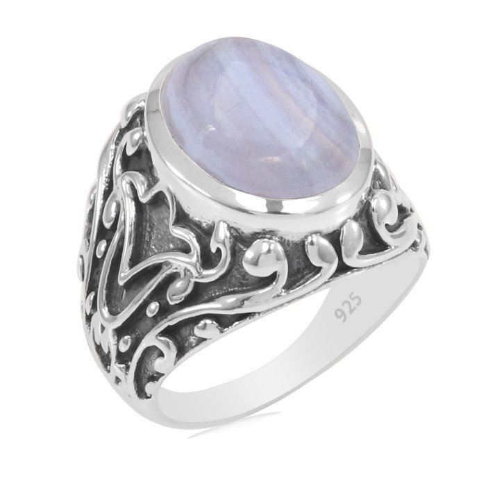 Blue Lace Agate Ring 925 Sterling Silver Ring Agate Gemstone Ring