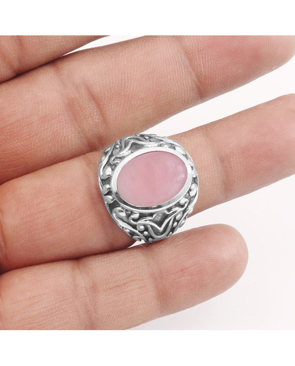 Pink Opal Ring 925 Sterling Silver Ring Peruvian Pink Opal Ring