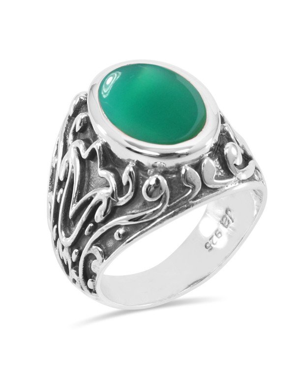 Onyx Ring 925 Sterling Silver Ring Green Onyx Ring