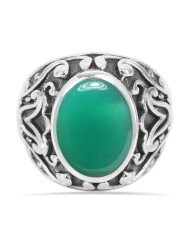 Onyx Ring 925 Sterling Silver Ring Green Onyx Ring