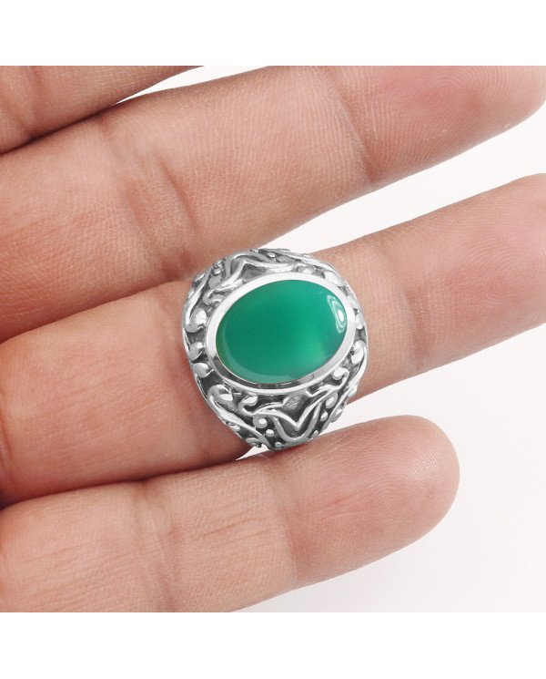 Onyx Ring 925 Sterling Silver Ring Green Onyx Ring